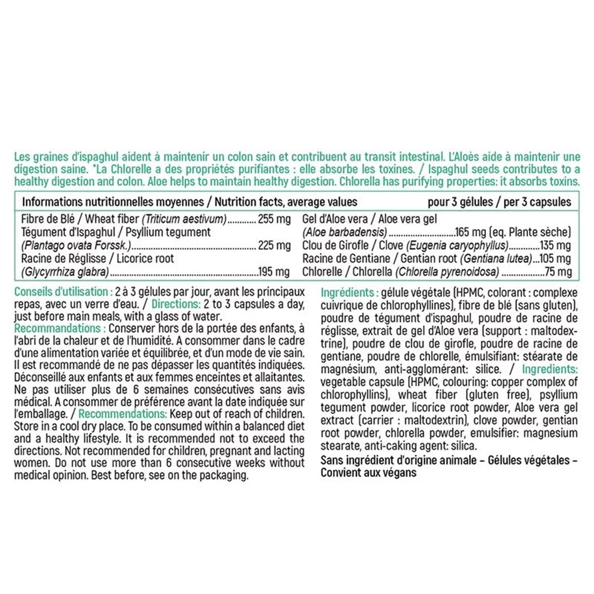 NUTRI EXPERT - Colon Detox - Complément alimentaire à base de plantes - Purifie et détoxifie le côlon - Améliore le confort intestinal & facilite la digestion - Vegan - Lot de 3 produits