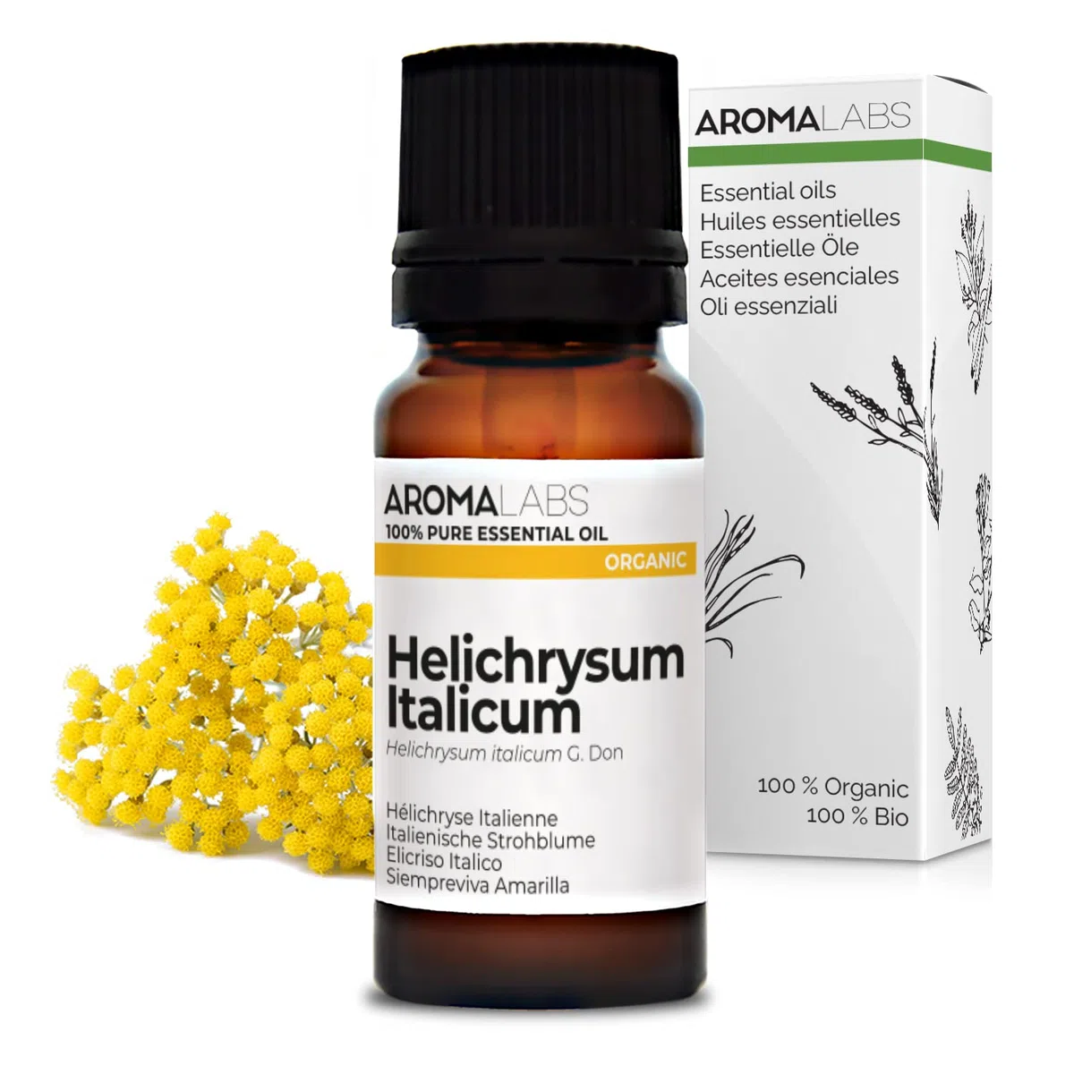 Hélichryse Italienne BIO (Helichrysum italicum - subsp. italicum) - 10 mL - Huile Essentielle Chémotypée et Certifiée AB - Aroma Labs - Made in France