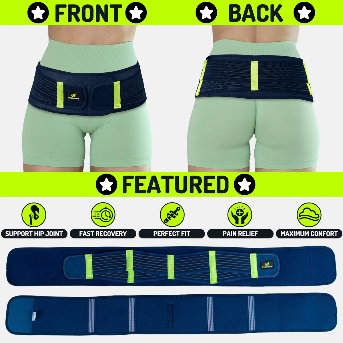 Ceinture Hanche Sacro-iliaque SI Femme et Homme - Ceinture Lombaire pour Soulager Douleur Sciatique, Pelvienne, Hernie Discale, au Dos, Jambes & Grossesse - Néoprène, Ajustable et Respirant
