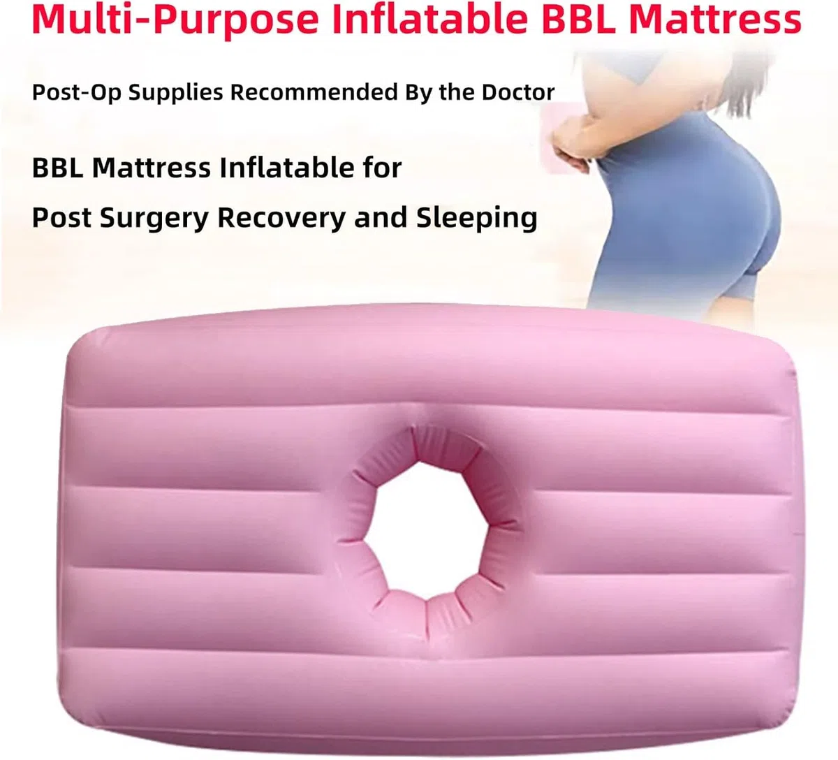 thicvalley Matelas Gonflable BBL après Chirurgie, Oreiller de lit BBL après Chirurgie pour Les Fesses, lit de récupération brésilien avec Trou pour Dormir après Une Chirurgie des Fesses