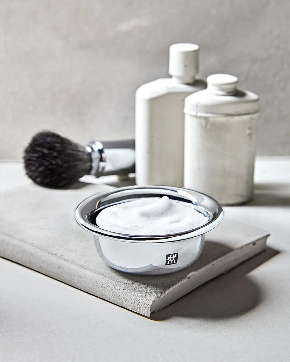 ZWILLING Bol à raser (rasage humide, rangement du savon à barbe, bol pour faire mousser, chromé), argent