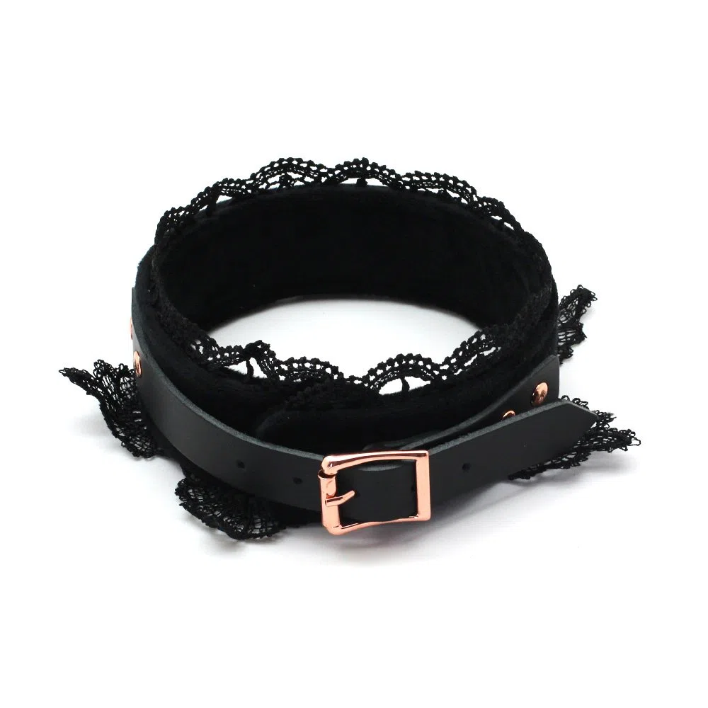 SMspade Collier en cuir avec kit de laisse Lace Collier en cuir avec kit de laisse pour femmes Lace (Noir)