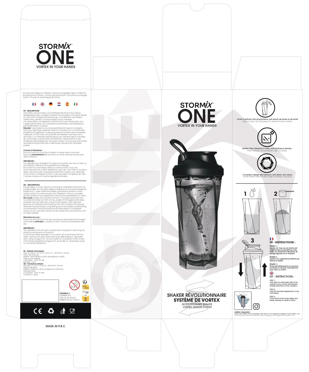 STORMIX ONE – Shaker Révolutionnaire 6 Angles | Mélanges Lisses & Sans Grumeaux | Anti-Odeur & Anti-Moisissure | Tritan Haute Qualité | 500-600ml | Design Innovant & Durable | Sans BPA