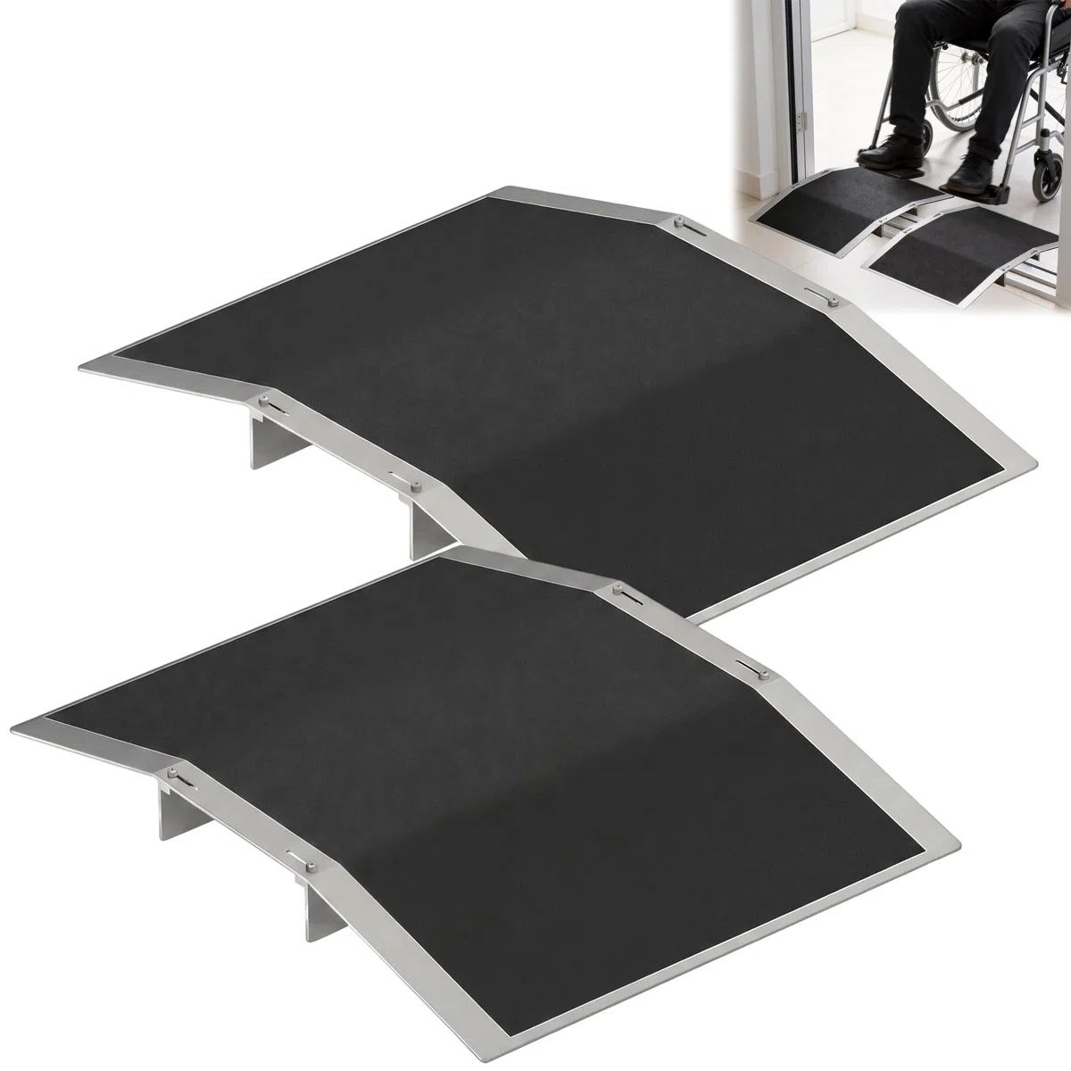 Lot de 2 rampes de seuil de porte - 30 x 43 cm - Rampe de fauteuil roulant réglable en aluminium - Pour passages de porte de 7 à 13 cm de large - Antidérapante - Pour fauteuil roulant, vélo - Charge