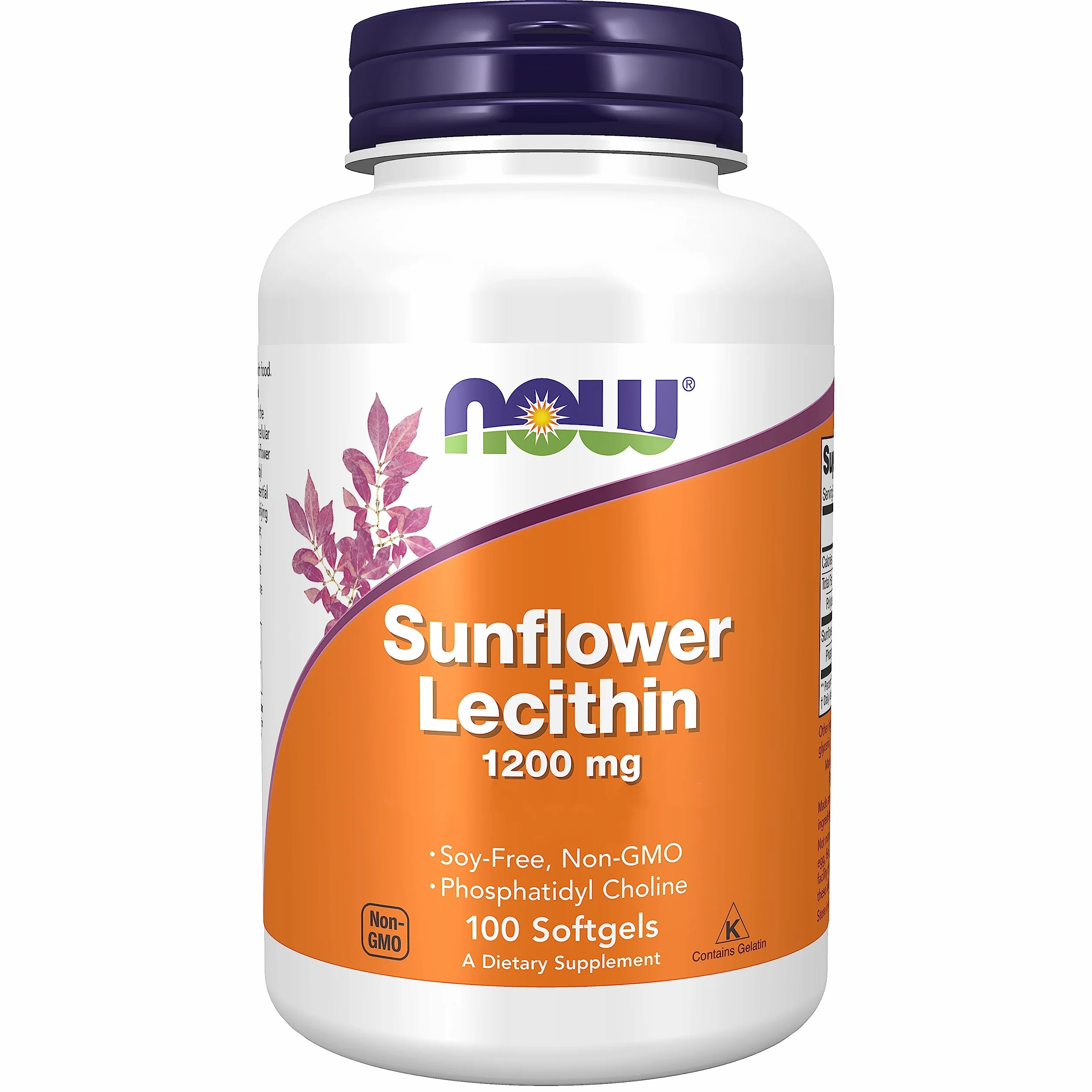 Now Foods, Sunflower Lecithin (Lécithine de Tournesol), 1.200mg, Hautement Dosée, 100 Capsules molles, Testée en Laboratoire, Sans Soja, Sans Gluten, Sans OGM