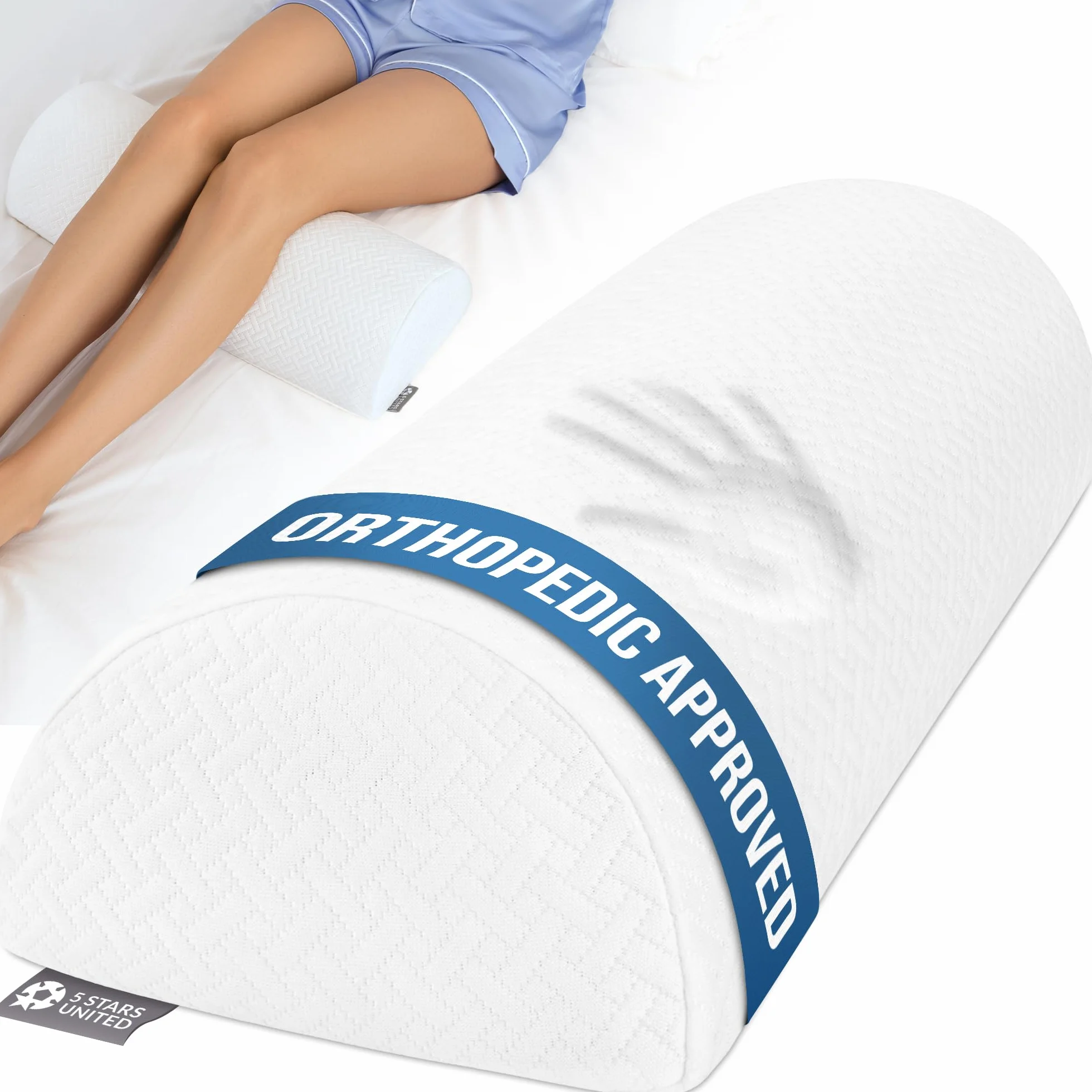 5 Stars United Coussin Demi-Lune Premium en Mousse Mémoire – Soutien Jambes & Genoux, Rehausseur Ergonomique pour Dormeurs sur Le Côté – 52×20×11 cm | Mousse à mémoire de forme, coussin pour jambes surélevées, soutien des chevilles, pour dormir sur le côt