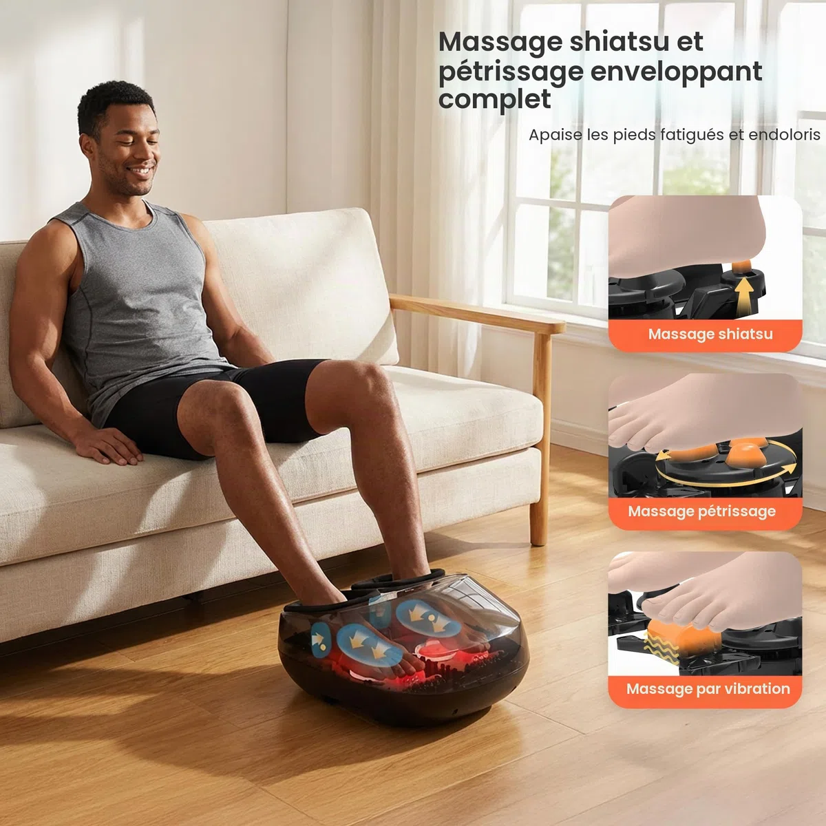 COMFIER Appareil de massage des pieds avec chaleur, appareil de massage Shiatsu pour fasciite plantaire, neuropathie, télécommande, fonction pause