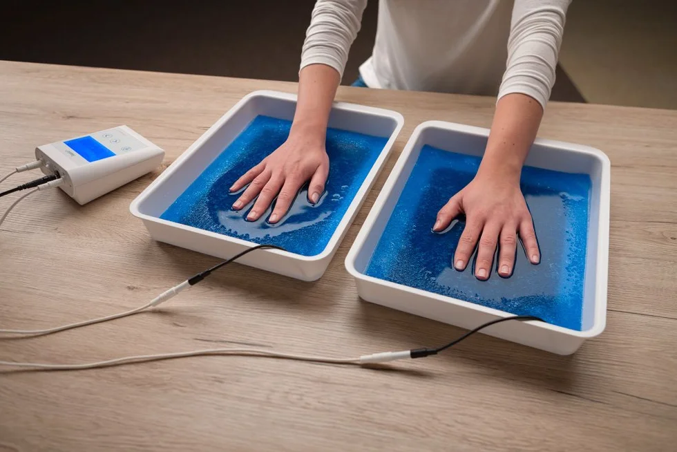 DE-Set - iontophorèse contre la transpiration à mains et pieds, le pouls de & CC - avec électrodes en silicone