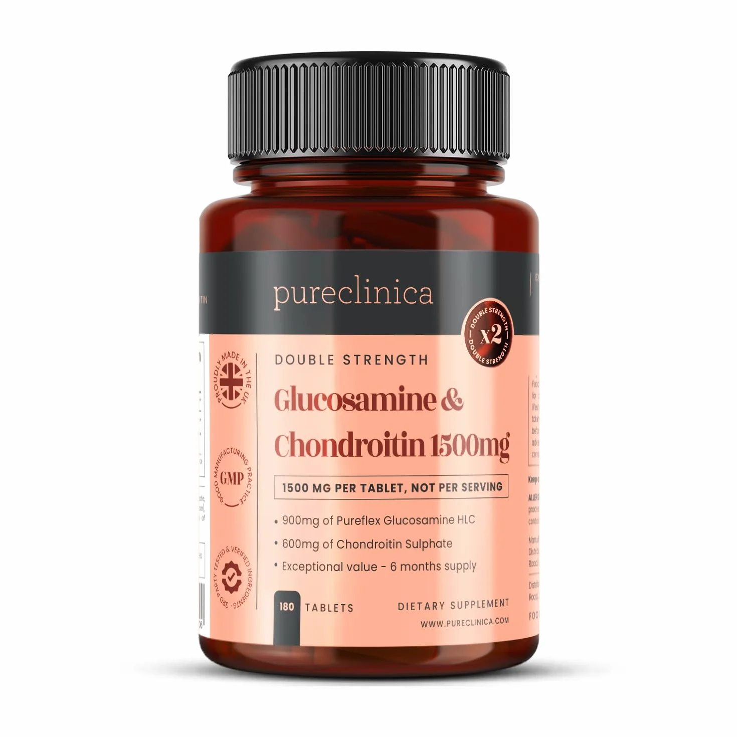 180 comprimés de glucosamine HCL et de chondroïtine à forte force 1500 mg - 6 mois de réserve