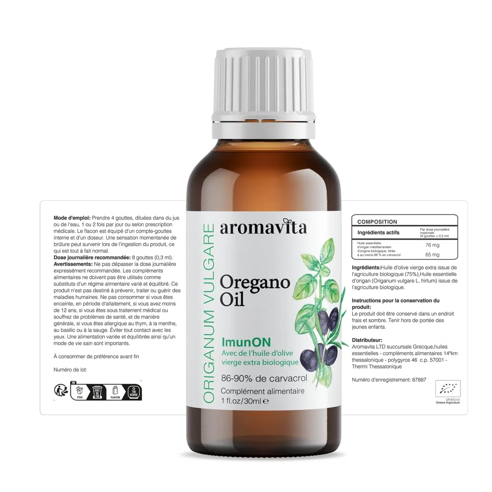 ImunON Huile d'Origan Bio - Complément d'Huile Essentielle d'Origan avec 86-90% Carvacrol et Huile d'Olive Vierge Extra - Soutien Immunitaire et Digestif - Végan, Sans OGM, Sans Gluten - 30ml