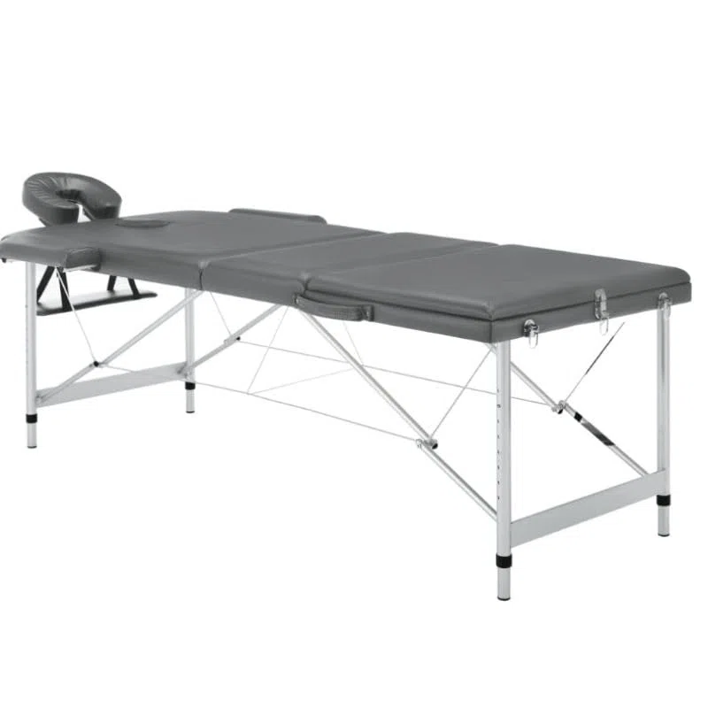 PLUS SANTE Table de Massage Pliante en Aluminium Ella, 3 Sections à Hauteur Réglables, légère avec Sac de Transport et Accessoires (Noir, Largeur 70 cm) (Gris, 70 cm)