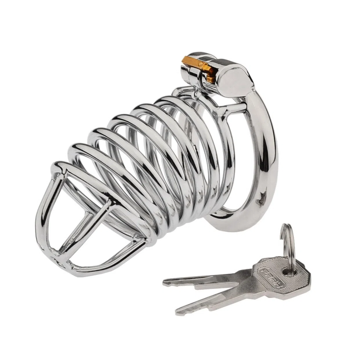 Cages de Chasteté en Métal avec Anneaux Réglables en 5 Tailles Sex Toys Chastity Cage Respirante avec Serrure Dissimulée Cage Chastetée en Acier Inoxydable pour Attacher le Pénis d'un Homme (C)