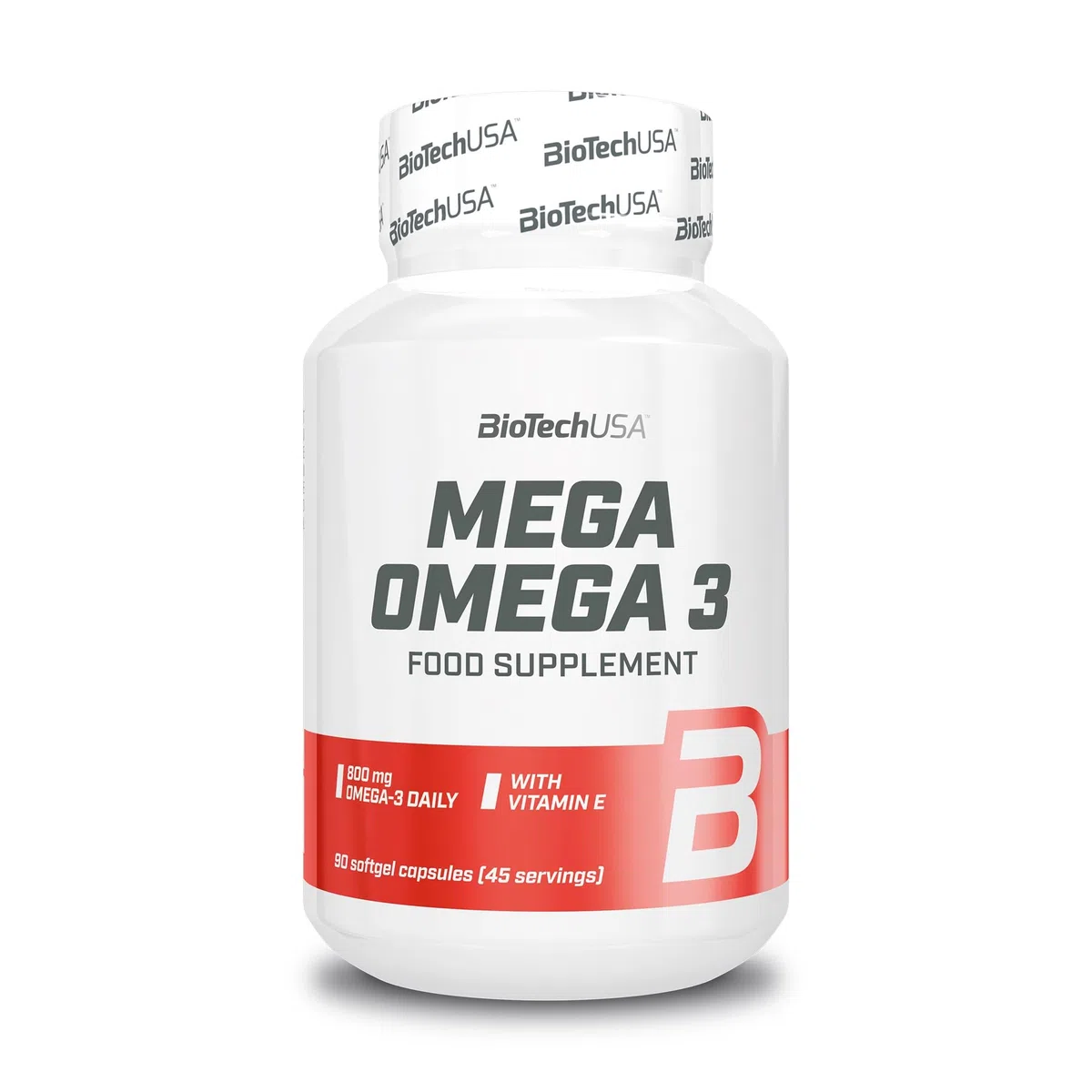 BioTechUSA Mega Omega 3 Softgel Capsules | 70% EPA et DHA | Santé normale du cerveau et du cœur | Vitamine E ajoutée, 90 capsules