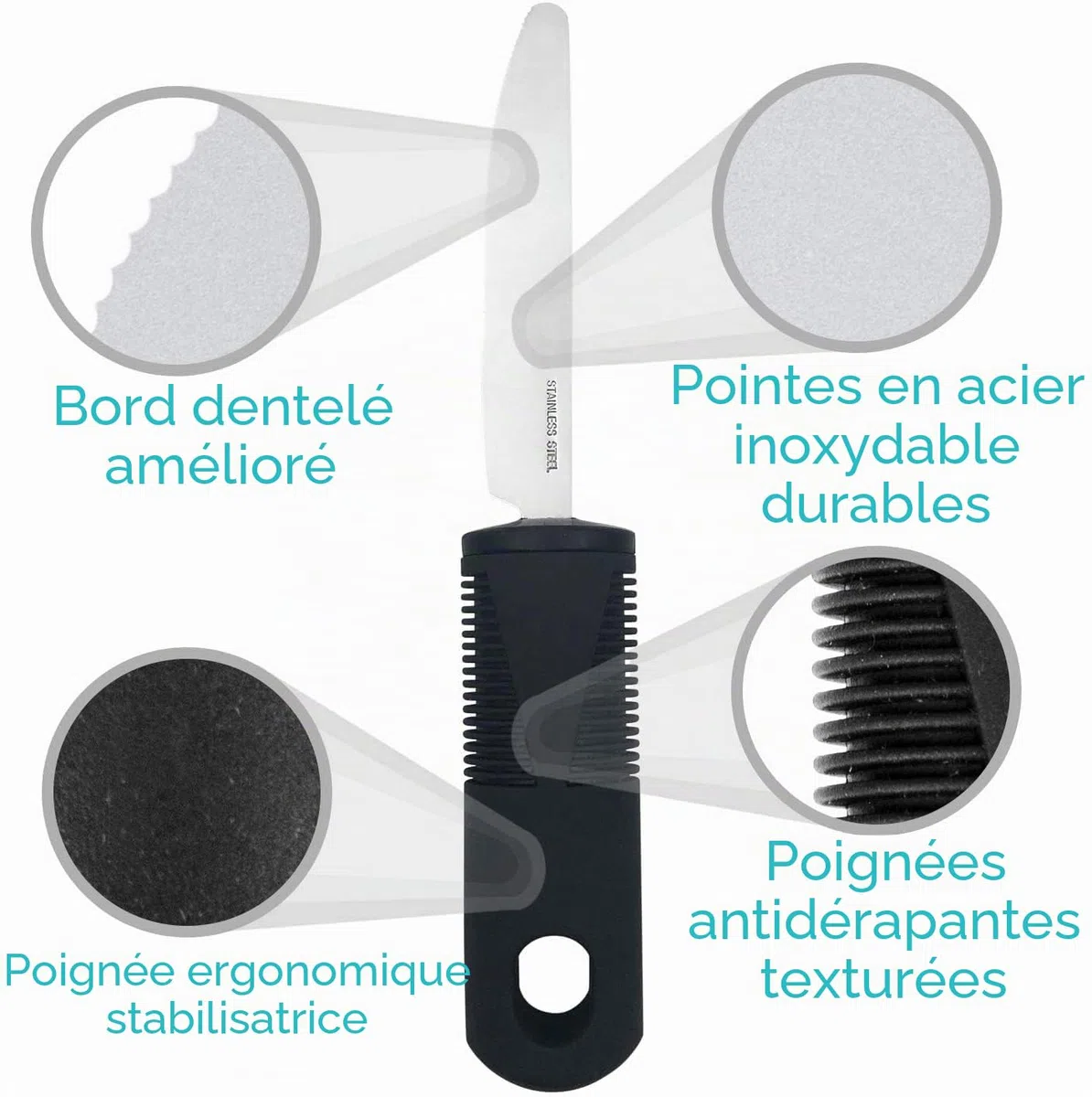 Ensemble de couverts pliables avec poignées extra larges et en main Aide à la salle à manger idéale pour les personnes âgées souffrant d'arthrite, de maladie de Parkinson et de tremblements