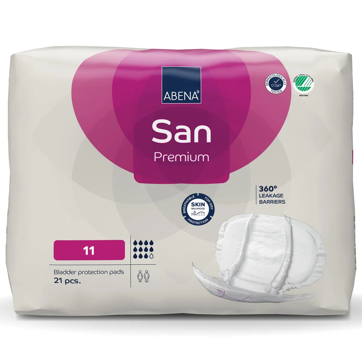 ABENA San Premium Lot de 21 serviettes d'incontinence pour homme et femme, respirantes et confortables, absorption rapide, forme discrète et efficace pour homme/femme – Premium 11, absorption de 3400