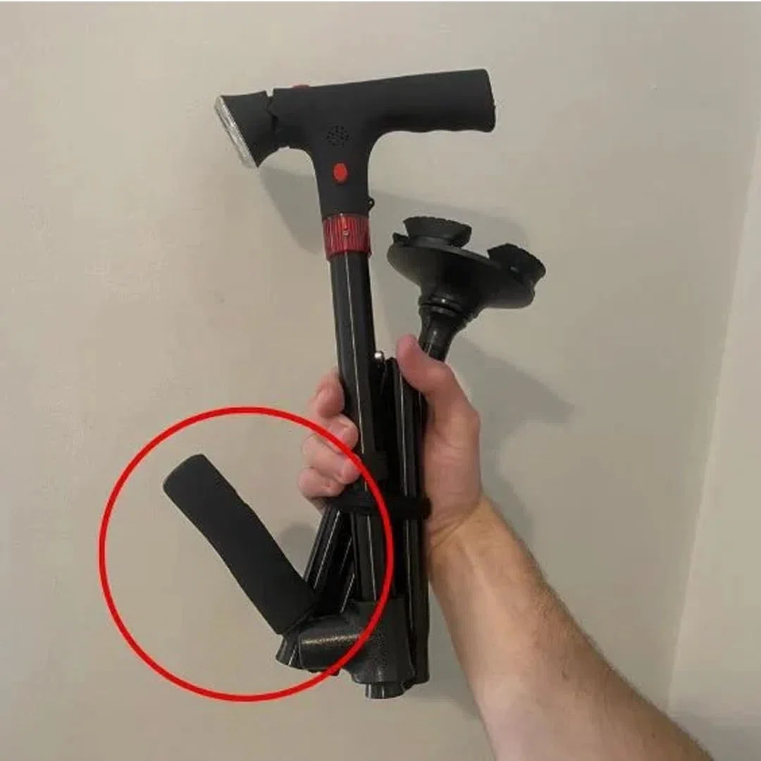 Canne De Soutien Astuvita Canne de Marche Ergonomique avec LED et Alarme, Double Poignée & Base Autoportante, Aide à la Mobilité Senior, Pliable Réglable Légère
