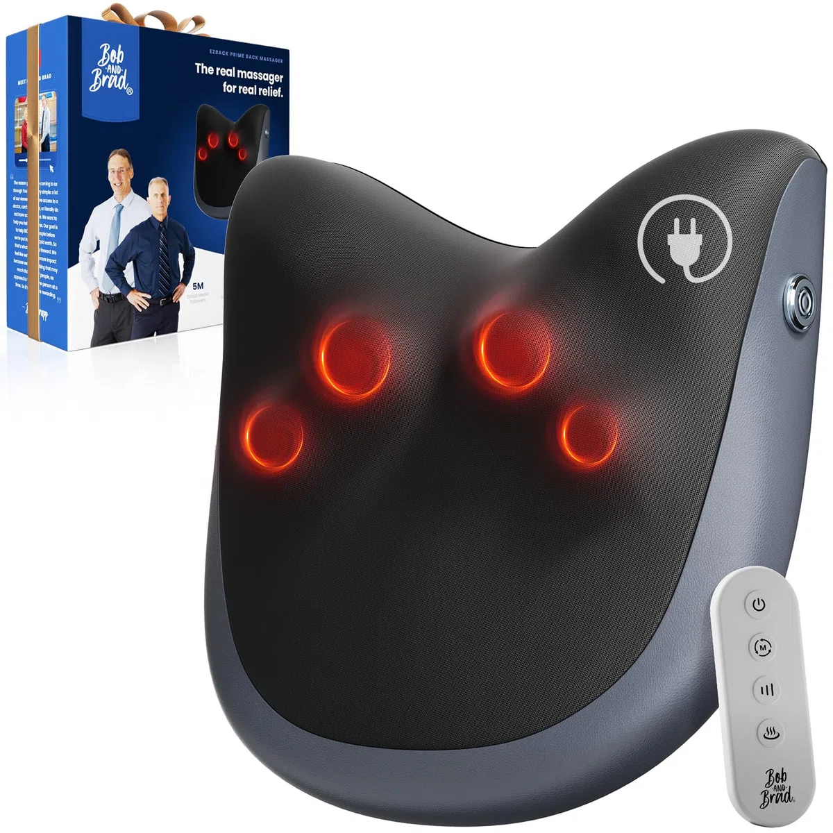 BOB AND BRAD Masseur Dos et Cervicales avec Fonction Chauffante, Masseur Cervical Électrique, 3 Intensités et Télécommande, Coussin Chauffant pour Épaules Lombaires, Détente Maison Bureau