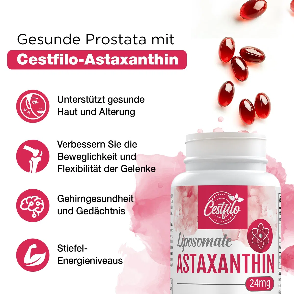 Liposomale Astaxanthine Supplement 24MG, absorption maximale, antioxydant naturel, sans gluten, sans GMO et sans gluten (60 Count (Pack of 1))