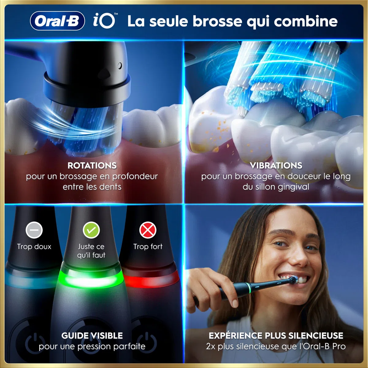 Oral-B Brosses à Dents Electriques iO 9 Duo, 4 Brossettes, Noire et Rose | 7 Modes de Brossage dont Blancheur, Soin Gencives, Charge Rapide de la Batterie, Capteur de Pression, Etui