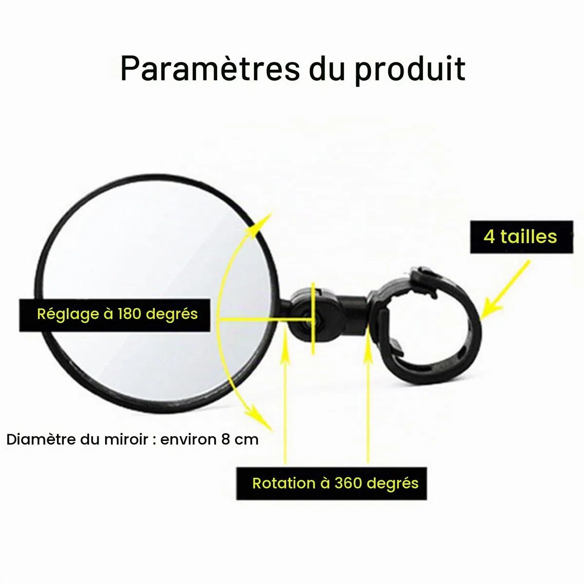 Rétroviseur Pivotant à 360° pour Fauteuil Roulant, Grand Angle, Convient à La Conduite en Toute Sécurité d'un Fauteuil électrique
