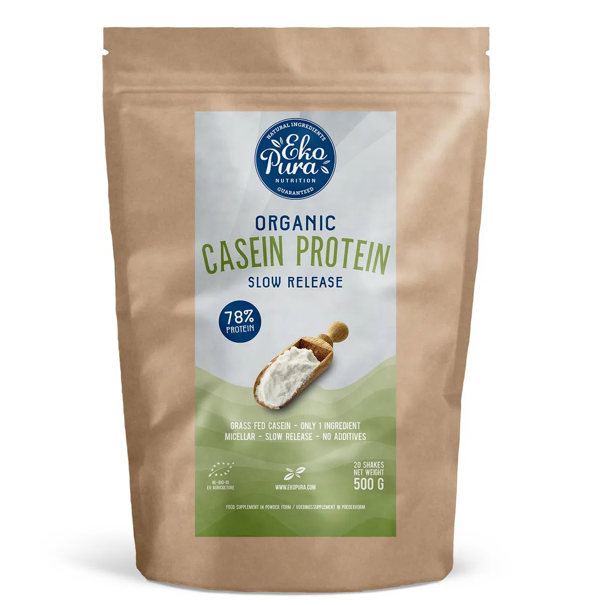 Organic Casein Protein - Naturel - 78% de Protéines - Protéine de Caséine Bio - Sans Additifs - 500g