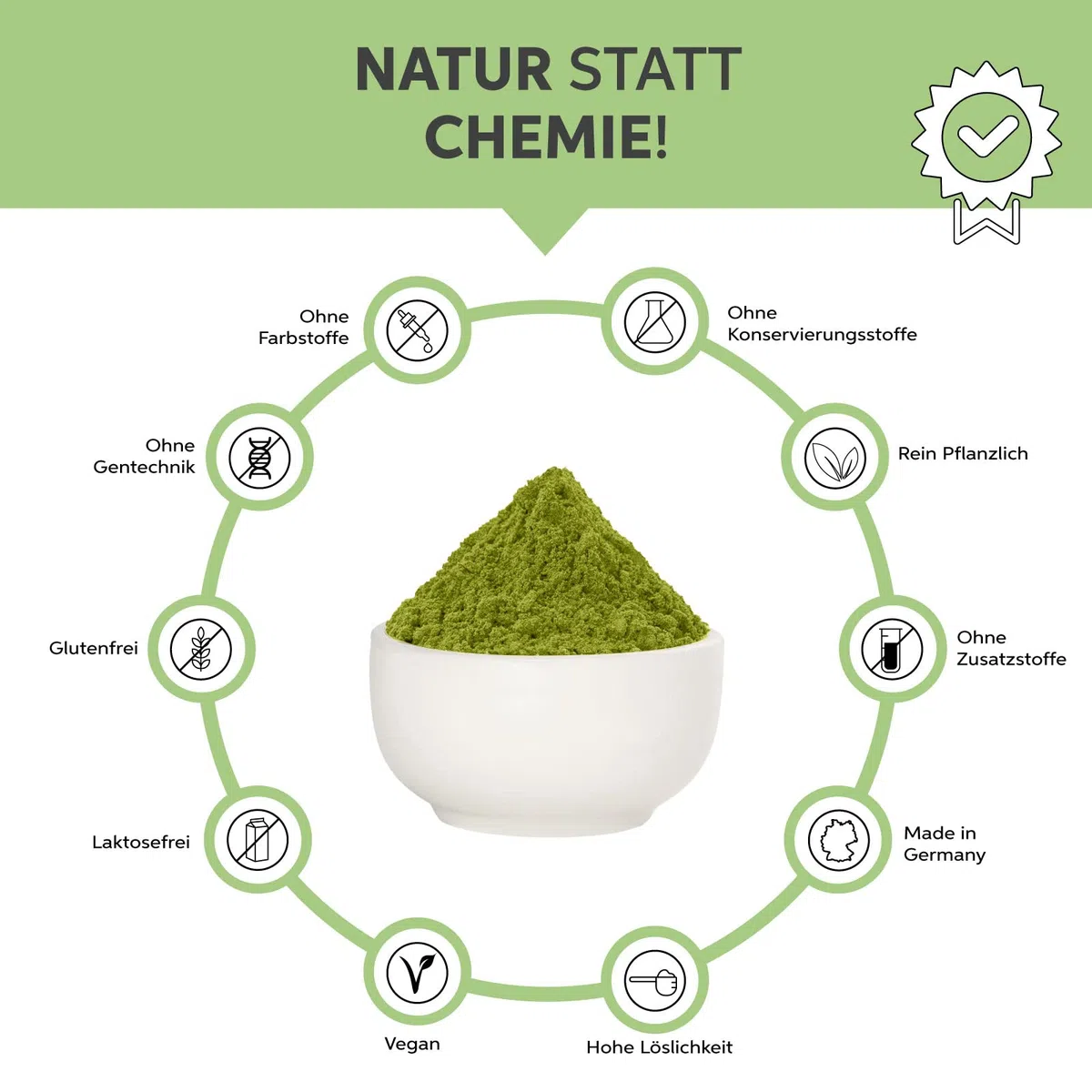 Poudre d'herbe d'orge bio moulue 1 kg | Poudre d'herbe d'orge issue de l'agriculture allemande | 100 % pure sans additifs (DE-ÖKO-007)