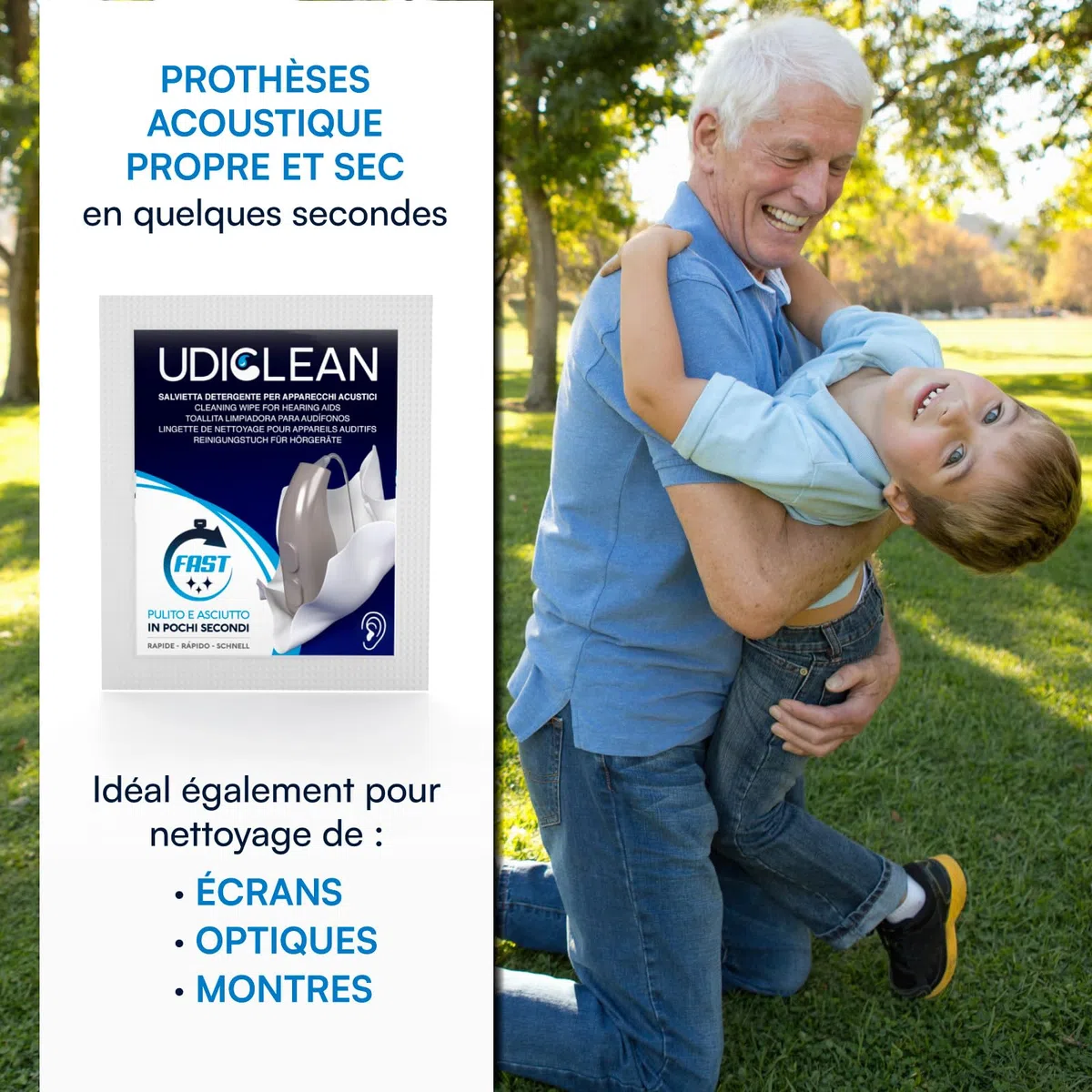 200 lingettes humidifiées Udiclean emballées individuellement pour les appareils auditifs et les implants cochléaires Les lingettes à séchage rapide éliminent la graisse la sueur et la saleté