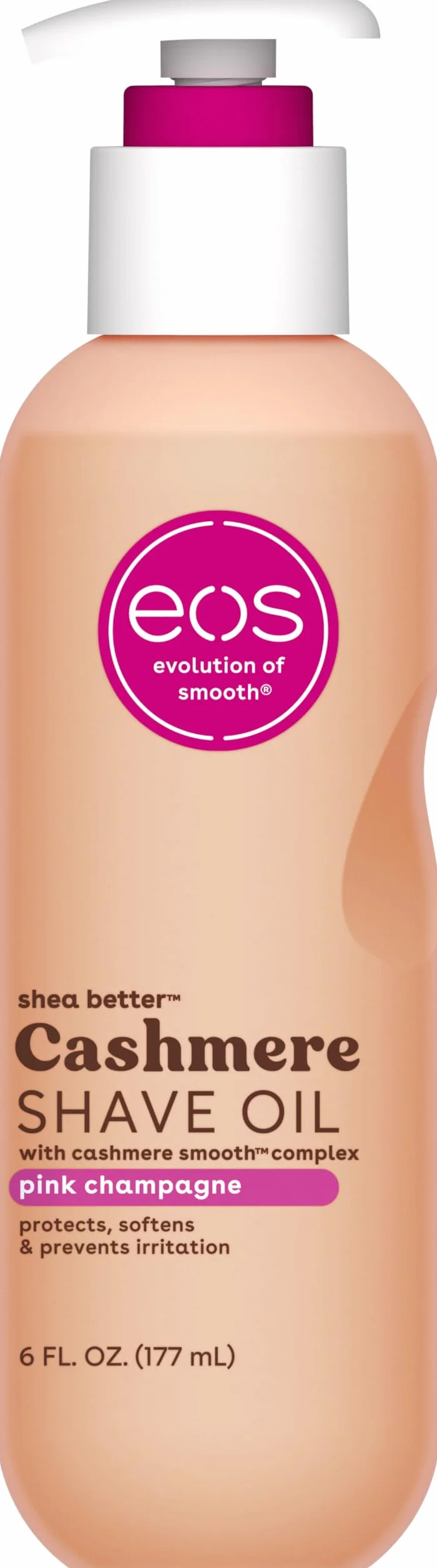 eos Cashmere Shave Oil - Huile de rasage hydratante rose champagne - Avec beurre de karité et glycérine - Pour peaux sensibles - 177 ml / 6 fl oz