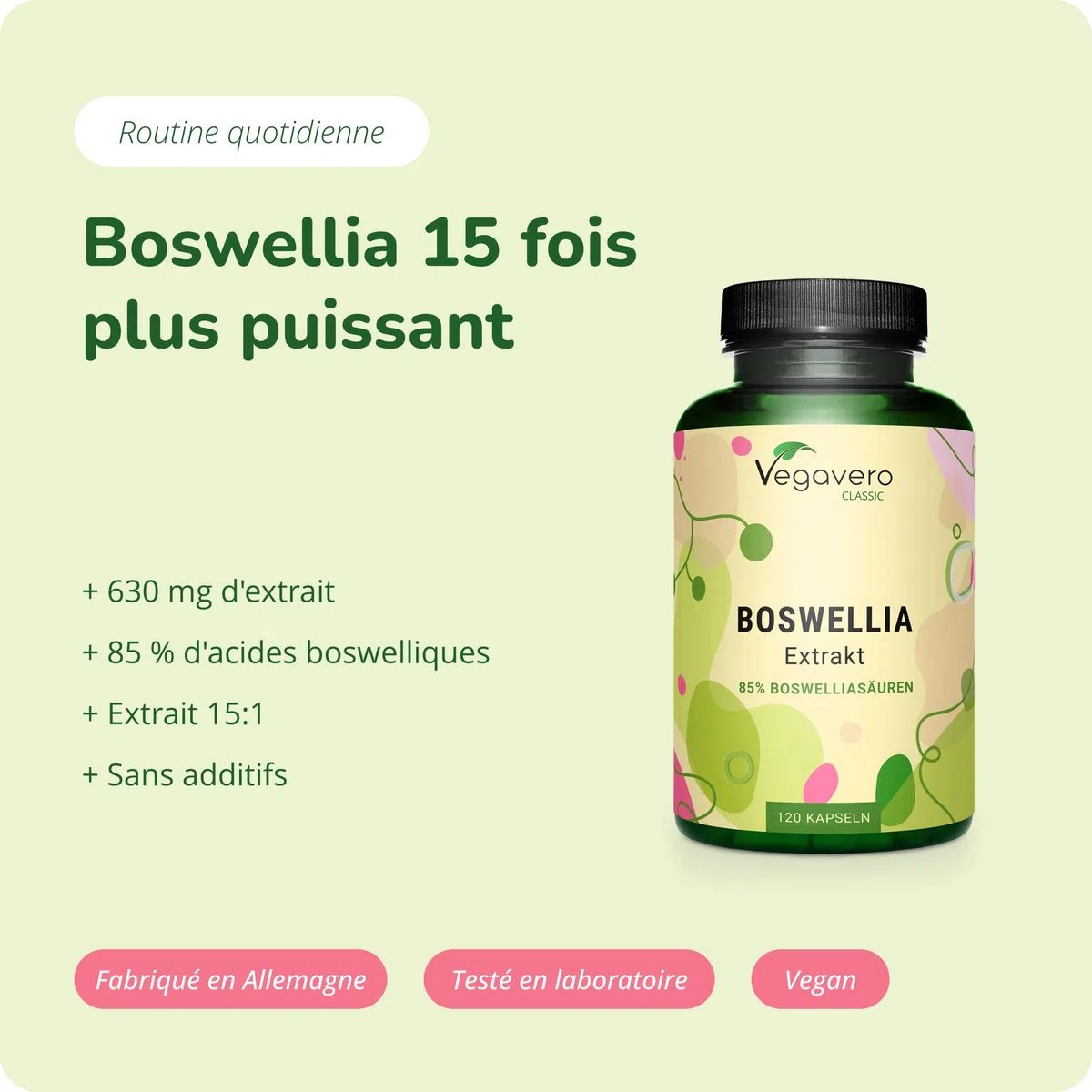 Boswellia Serrata 9450 mg | Pour 4 Mois | 85% d’Acide Boswellique | Encens Indien | Sans Additifs & Vegan | Vegavero®