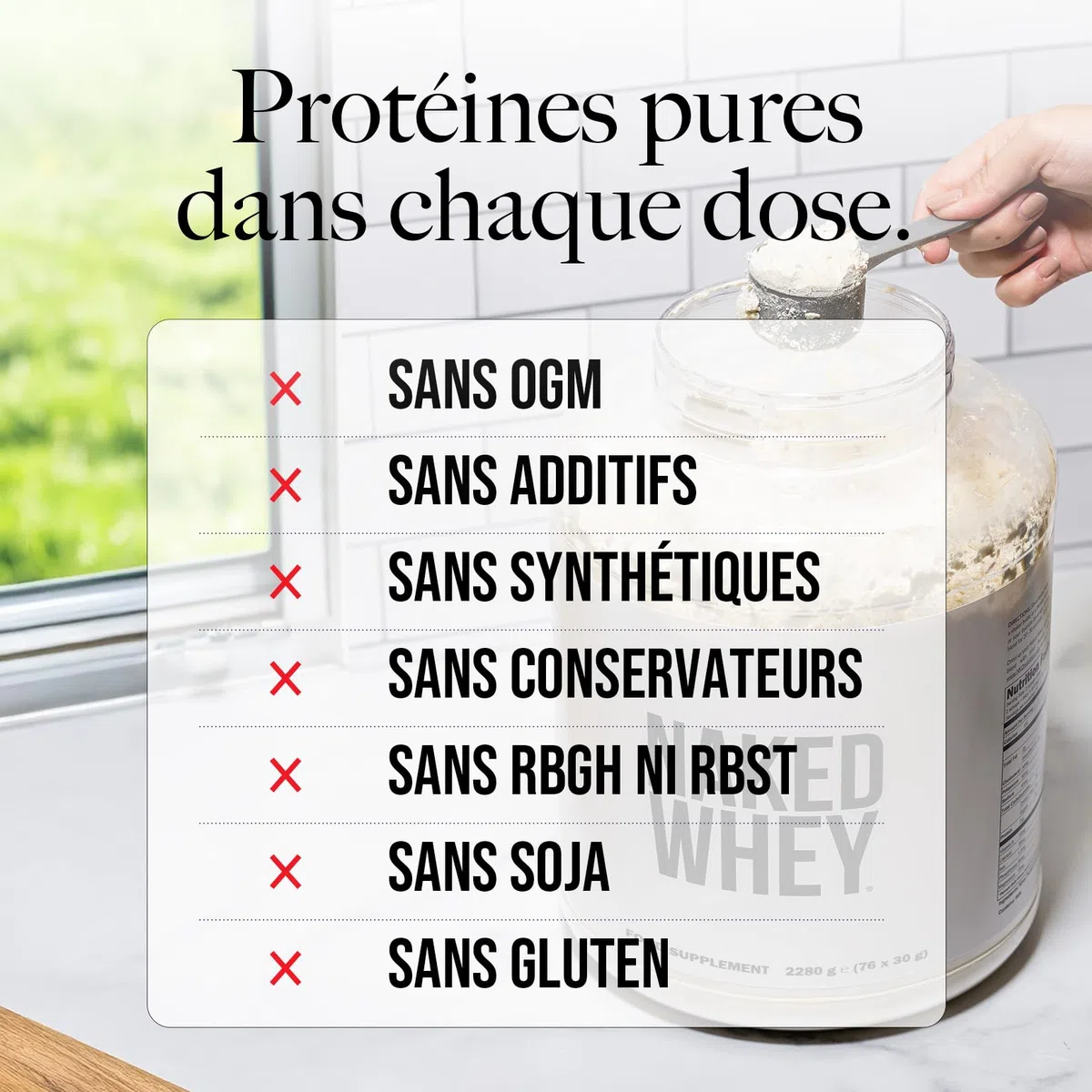 Naked Whey Protein, Seulement 1 ingrédient, Protéine en Poudre, Grass Fed, Sans Gluten, Sans Soja, Sans OGM, 25g de Protéine et 6g de BCAAs par mesure, Sans saveur, 12 Portions, 450g