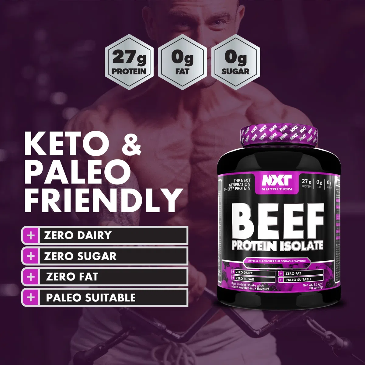 NXT Nutrition Beef Protein Isolate Powder - Protein Powder, Alternative to Whey Protein and Vegan Protein Powder, Halal, Lactose, Dairy, Gluten, and Soy Free - 1.8Kg Pineapple Blast
