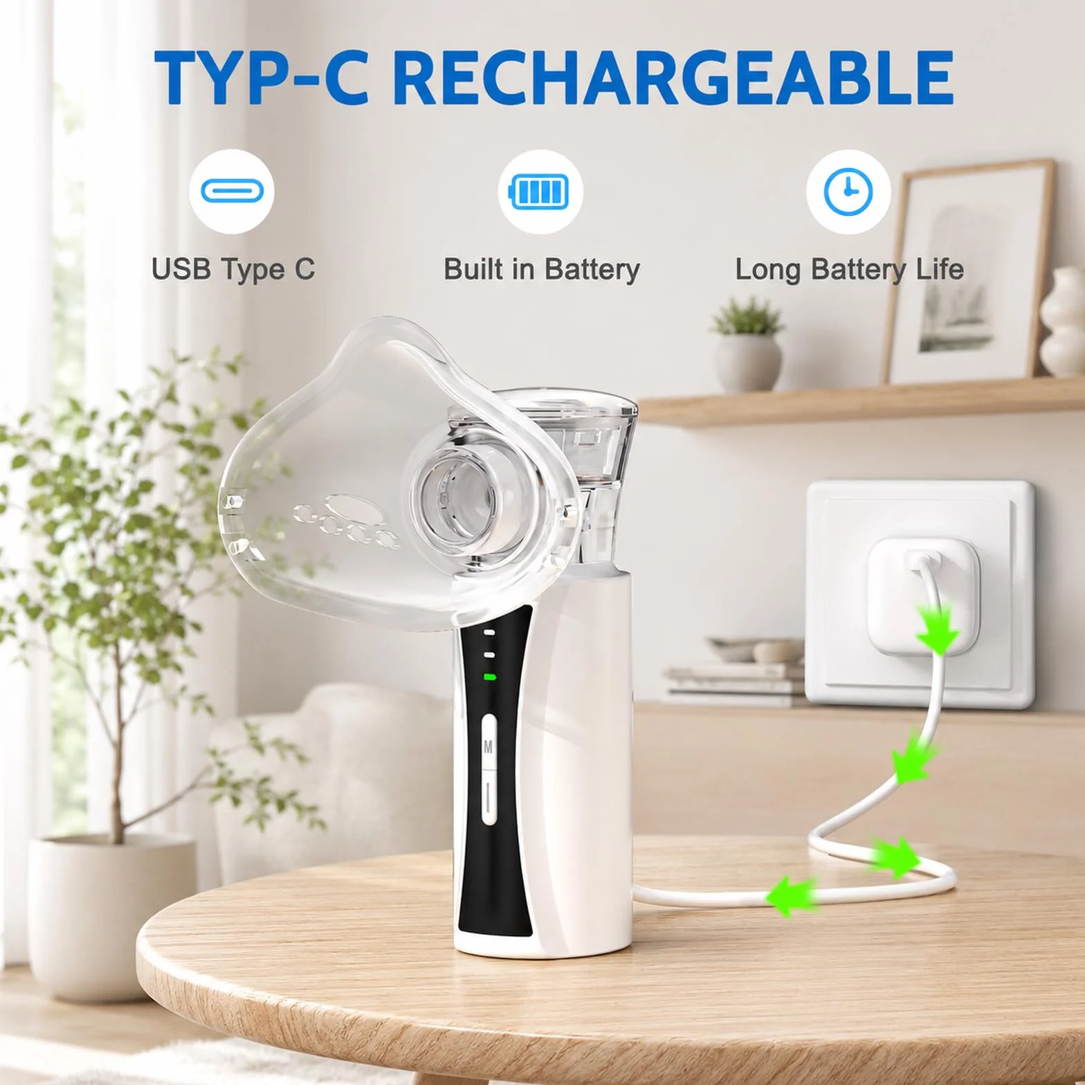 Nebulisateur Portable Silencieux pour Adulte Enfant | Nébuliseur Inhalateur Aérosol Rechargeable par USB avec Embout Buccal et 2 Masques pour Usage Domestique et Voyage