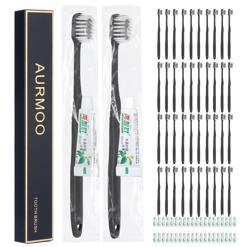 Brosse à Dents de Voyage, 40 Set, Brosses à Dents Jetable avec Dentifrice, Brosse à Dents Jetables, Toothbrushes pour L'hôtel, Le Camping, Les Voyages, Emballés Individuellement