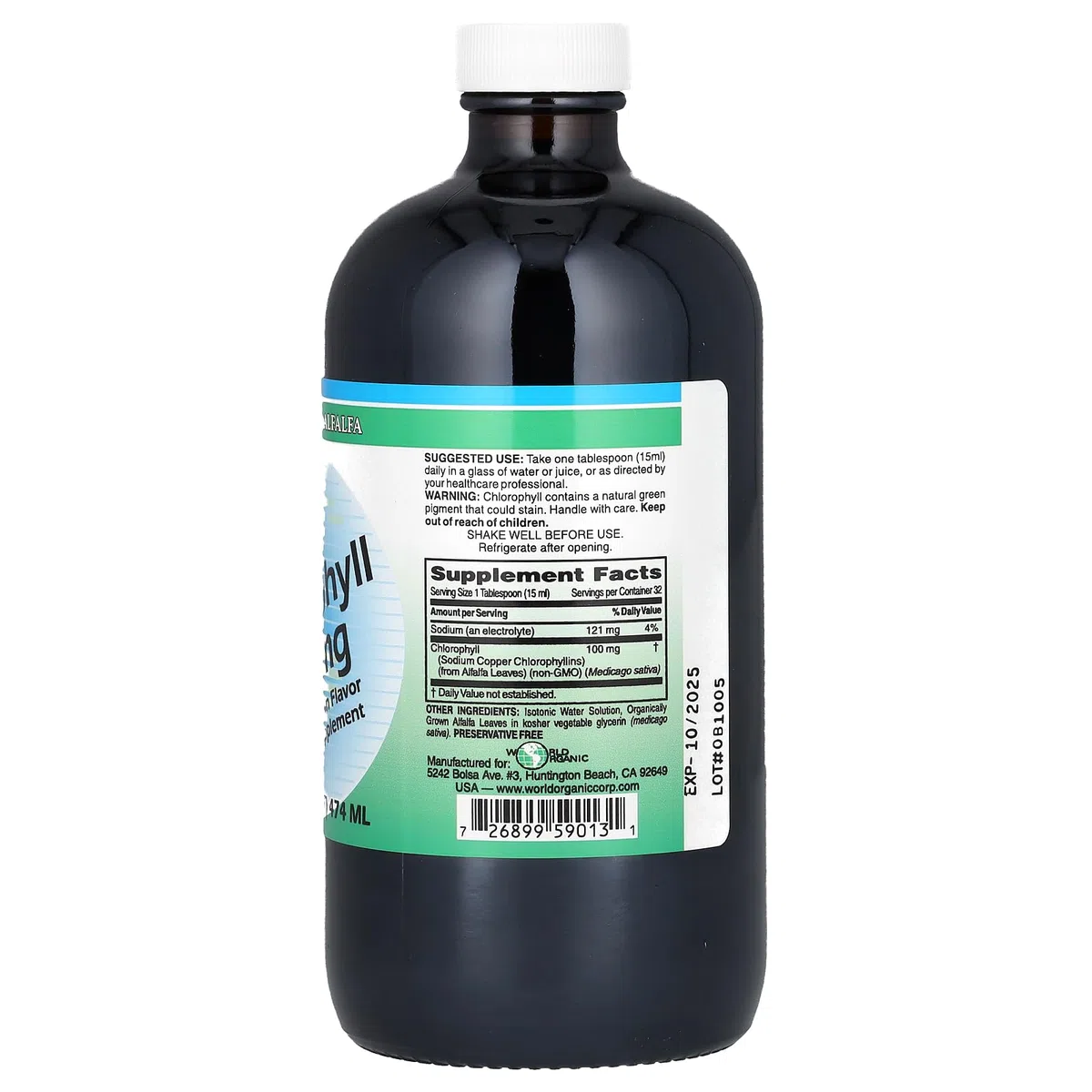 WORLD ORGANIC, CHOLORPHYLL,100MG 16 OZ EA 1