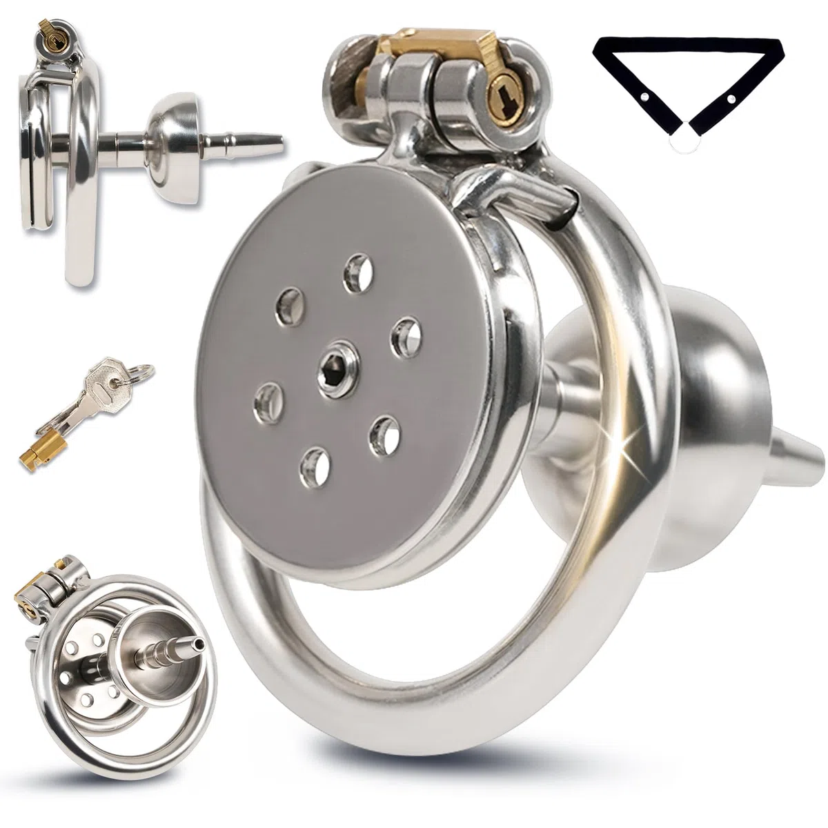 Cage de Chasteté Pénis Inversé, Chastity Cage Man avec Cathéter et Collecteur D'urine, Sex Toýs Homme Cage Chastetée en Acier Inoxydable avec Serrure pour Bondage le Pénis (C,50mm)