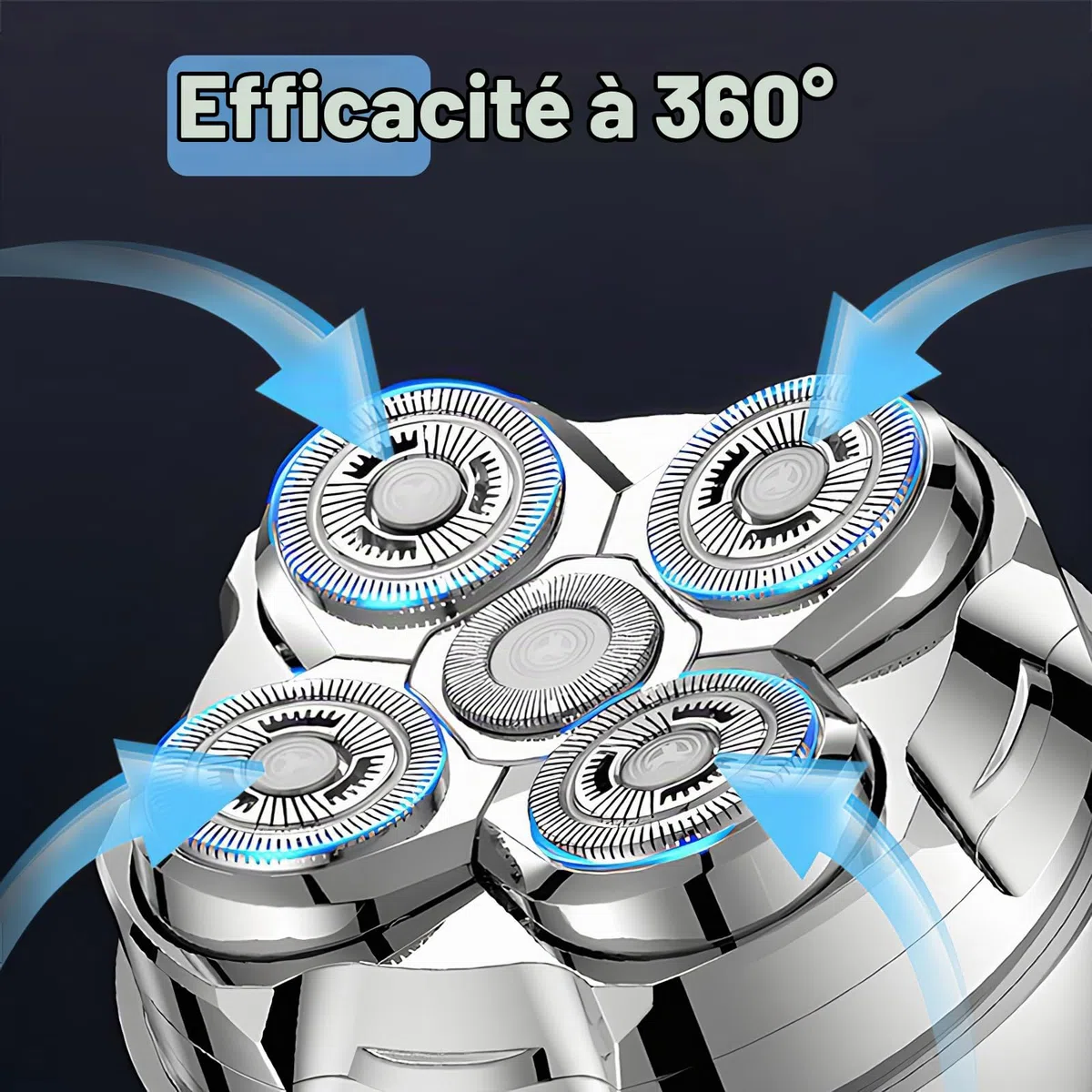 Rasoir Rotatif Homme avec Têtes 5D & Batterie USB-C | Rasoir crânien magnétique, IPX7 étanche, utilisation sèche & humide – idéal pour raser tête et tailler barbe à la maison