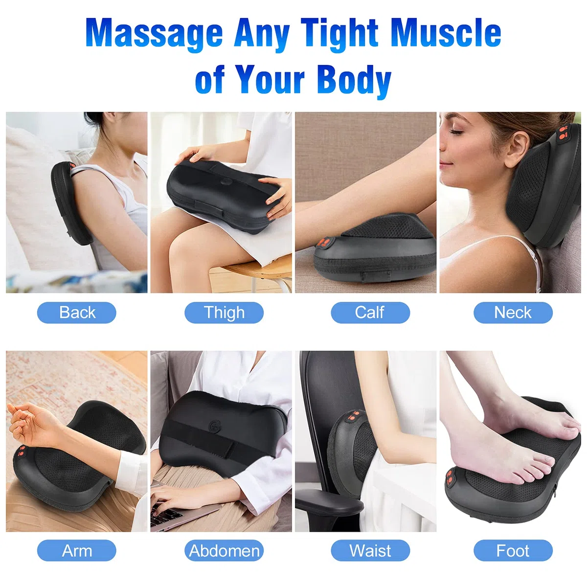 Coussin de Massage avec 8 Nœuds, Masseur Shiatsu Électrique avec Chauffage, 3 Vitesses, Minuterie 15 Min, pour Cou, Dos, Épaules, Pieds, Mollets, Jambes – À Utiliser au Bureau, à la Maison ou en Voitu