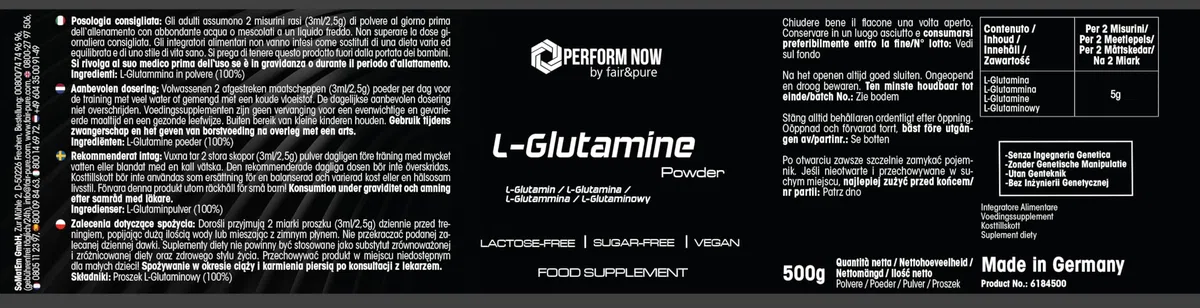 Fair & Pure® - L-Glutamine 500 g en poudre - 100% pure sans additifs - Vegan - Acide aminé protéinogène