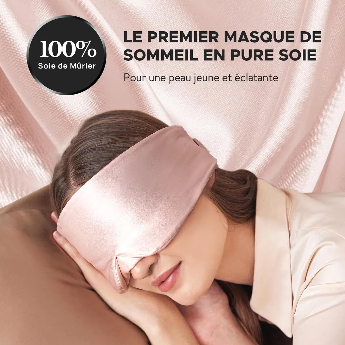 LitBear Masque de sommeil en soie - Pour homme et femme - 100% soie de mûrier pure - 22 mommes - Avec sangle réglable