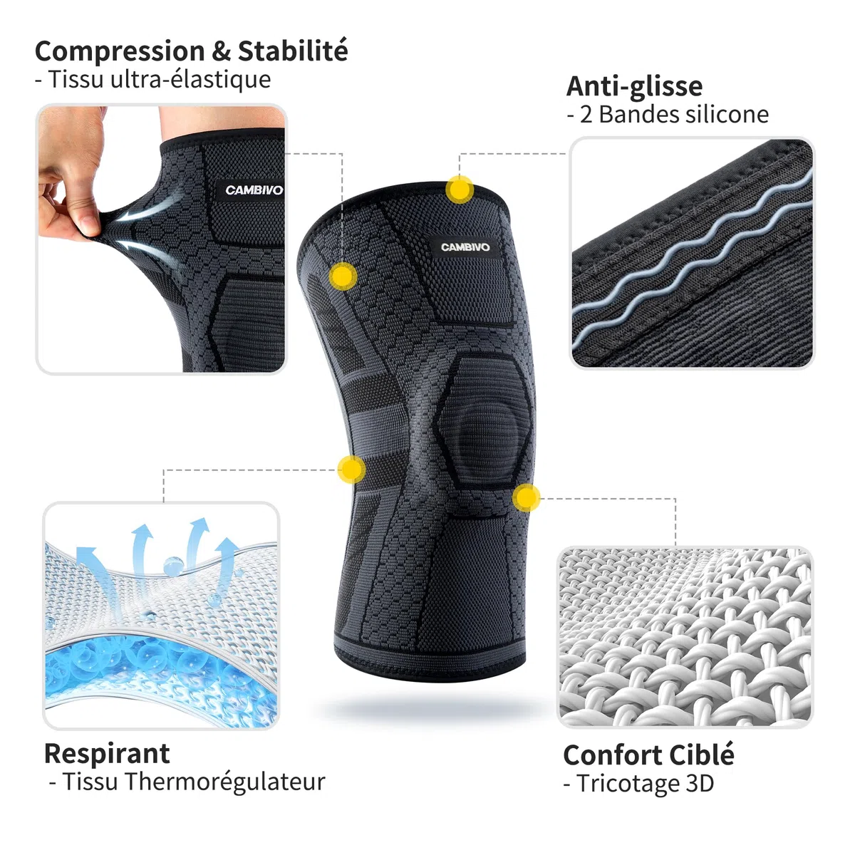 CAMBIVO Genouillere Arthrose Genou 2 Pcs, Genouillère Sport avec Stabilisateurs Latéraux en PMMA et Coussin en Gel Rotulien, Genouillère Rotulienne pour Ménisque, Douleur Genoux, Sport