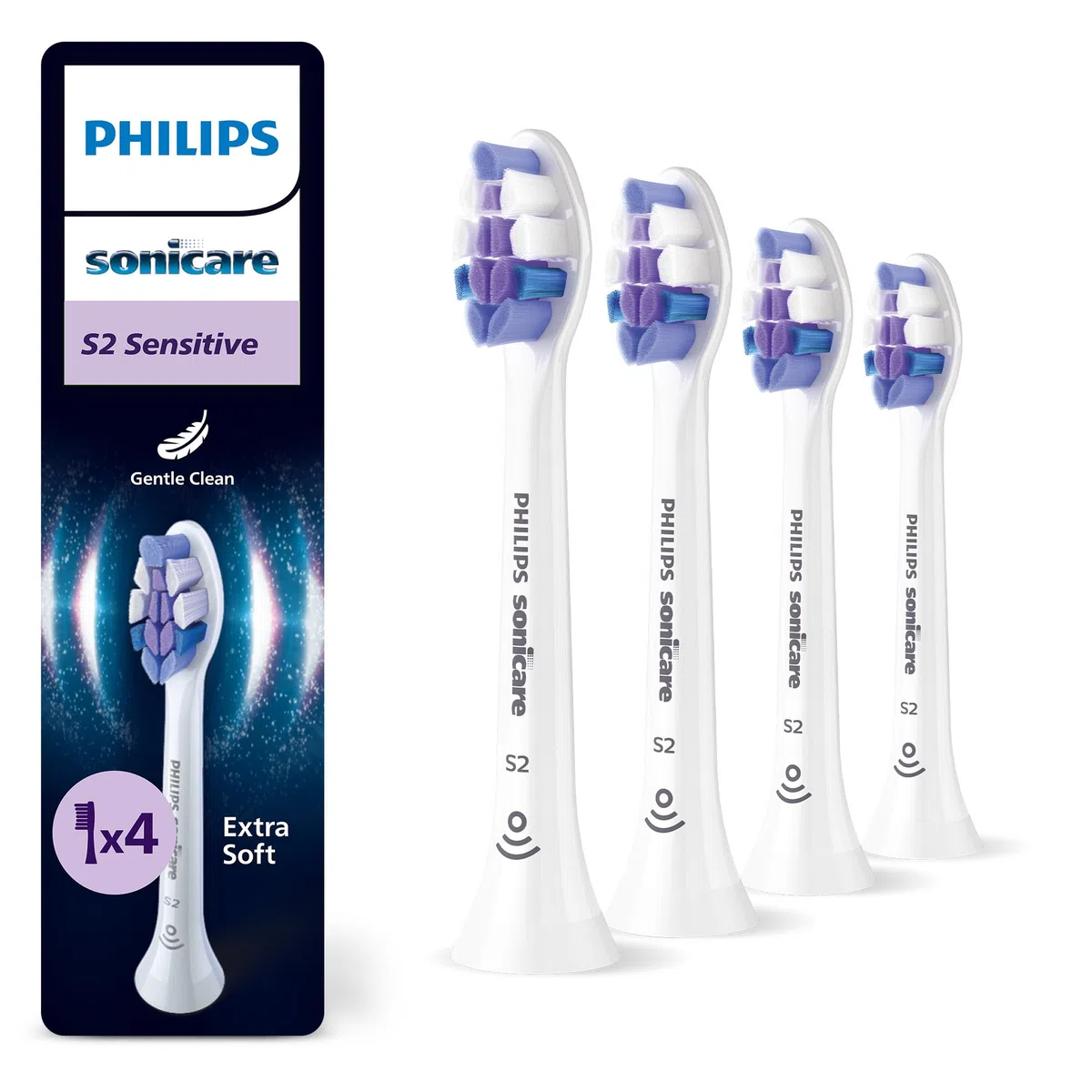 Philips Sonicare S2 Sensitive - têtes de brosse à dents de rechange d'origine, blanc, lot de 4, HX6054/87
