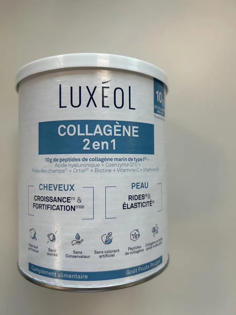 Luxéol - Collagène 2 en 1 - Complément Alimentaire - Croissance(1) & Fortification(1)(2) - Rides(3) & Elasticité(3) - 10 g Collagène Marin Type l + Acide Hyaluronique + coQ10-275 g (Programme 25 j)