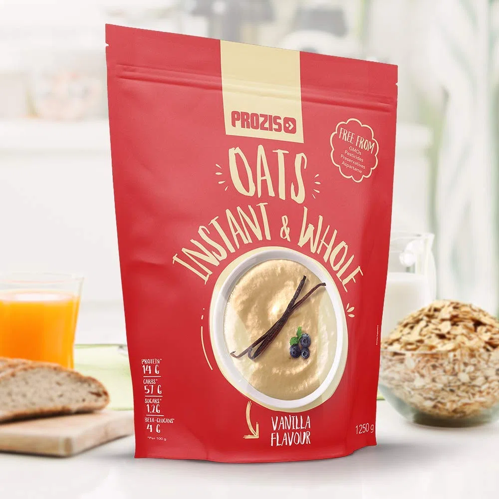Prozis Avoine Complète Instantanée en Poudre 1 250 g Vanille Céréales Enrichies de Protéines et de Glucides de Haute Qualité - Convient pour les Végétarians et Végans