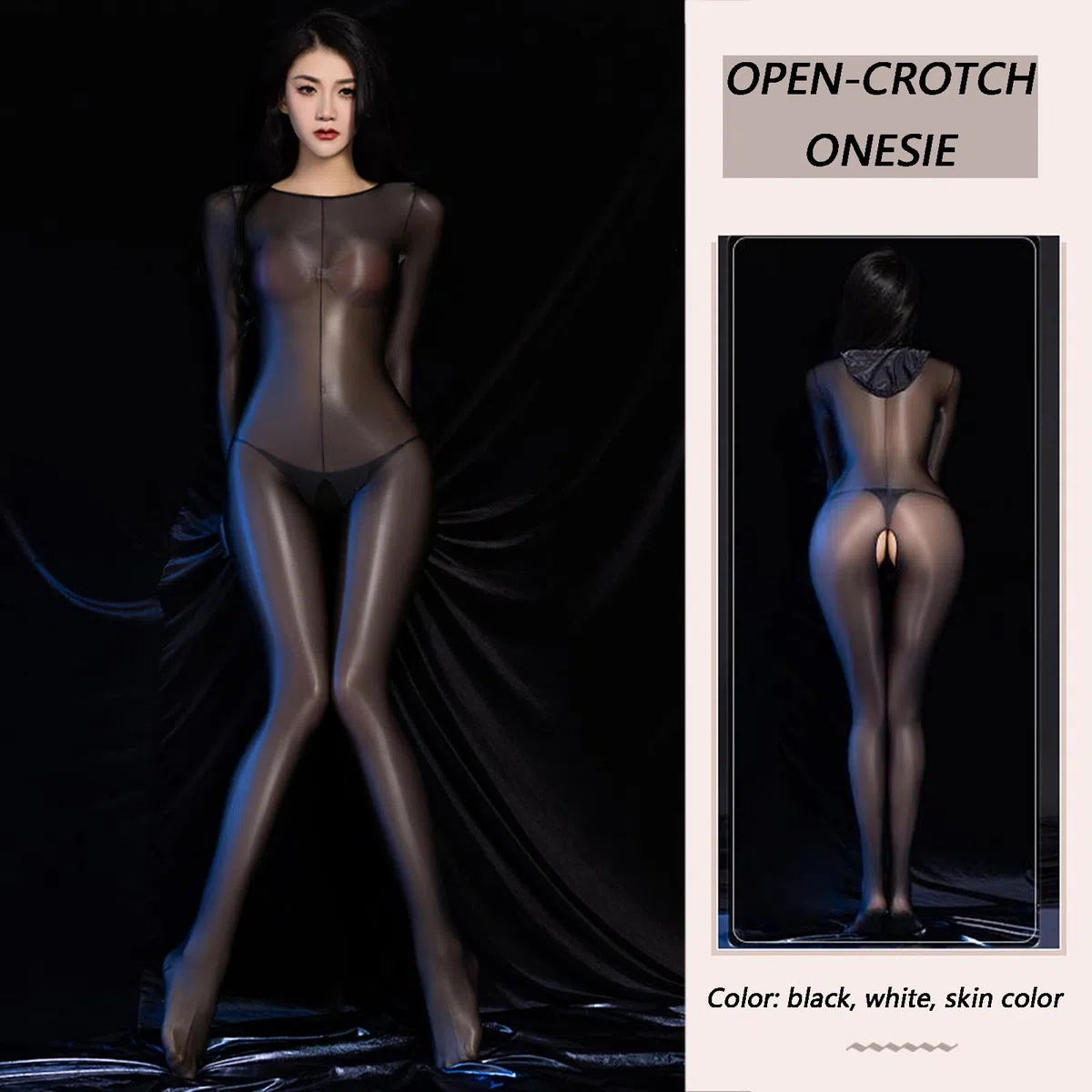 RUIBAVYA Femme Bodystocking Nylon Bodystocking Avec Capuche Sexy Brillant Transparent Collant Plus Size