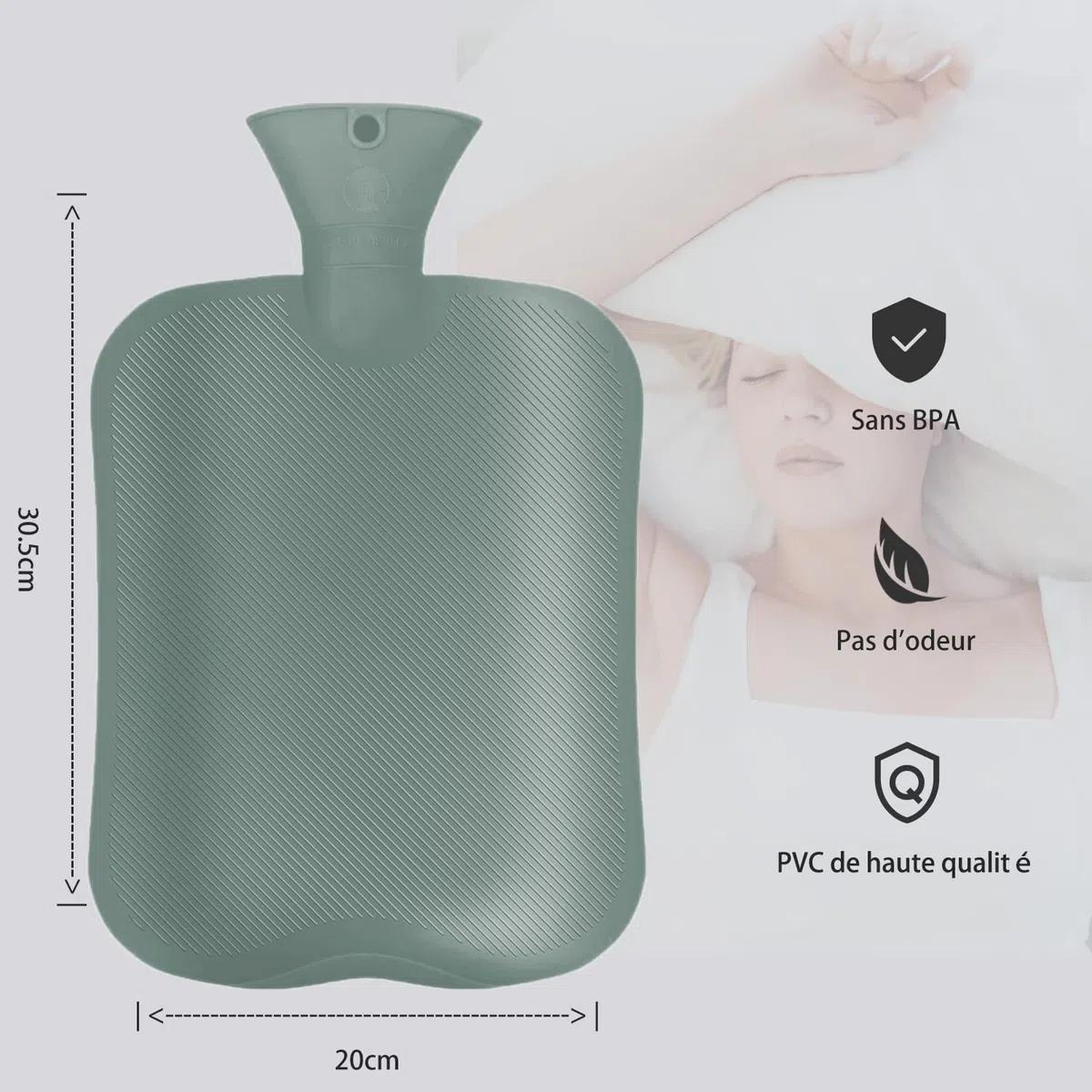 sac d’eau chaude 2000ML chauffe et compresse froide chaude recongelée avec rayures classiques pour soulager la douleur thérapie froide chaude