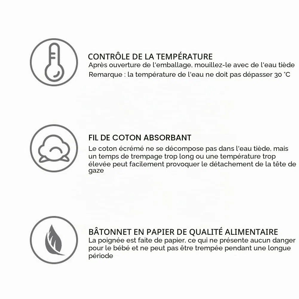 Yolispa Nettoyant buccal pour bébé, lot de 30 brosses à dents jetables pour bébé, gaze de coton douce, bâton de nettoyage de la bouche pour nouveau-né, soins dentaires pour bébé de 0 à 36 mois