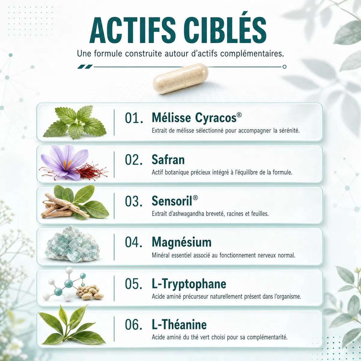 Calme & Sérénité | Ashwagandha + Safran + Griffonia 5-HTP + Rhodiola + Mélisse - Stress Anxiété Angoisse | 40 Gélules Végétales - Essence Pure Api-Nature