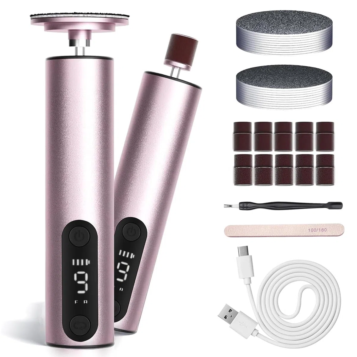 Jianyana 2 In 1 Rechargeable RâPe à Pieds PéDicure Electrique Anti-Callosité Lime Pieds Avec 9 Vitesses Réglables écran numérique （Rose）