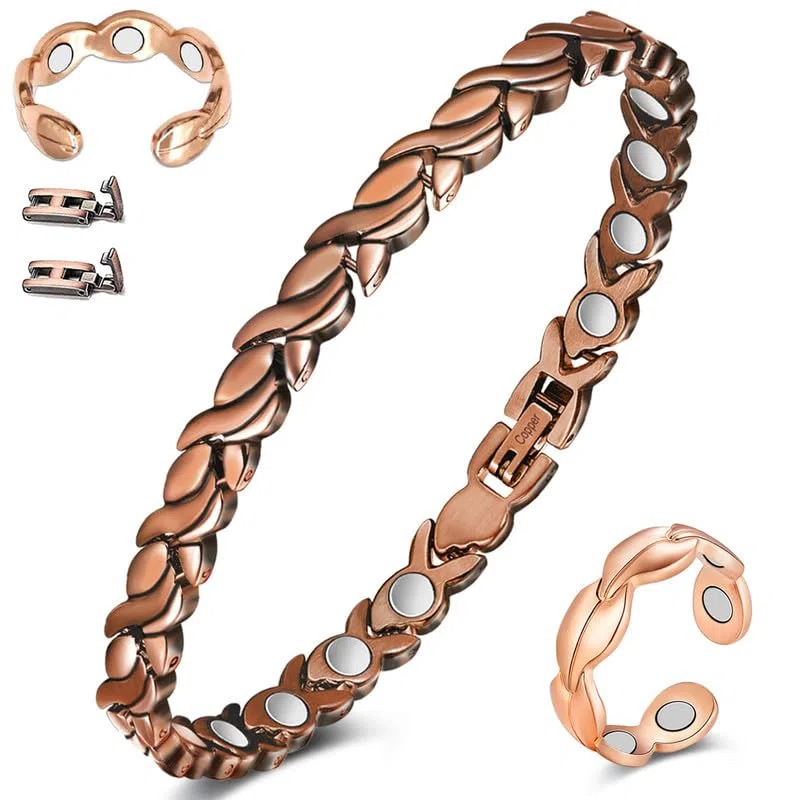 Drainage lymphatique en cuivre pour femme - Aimants ultra puissants - 99 % cuivre pur - Réglable avec outil de retrait et boîte cadeau