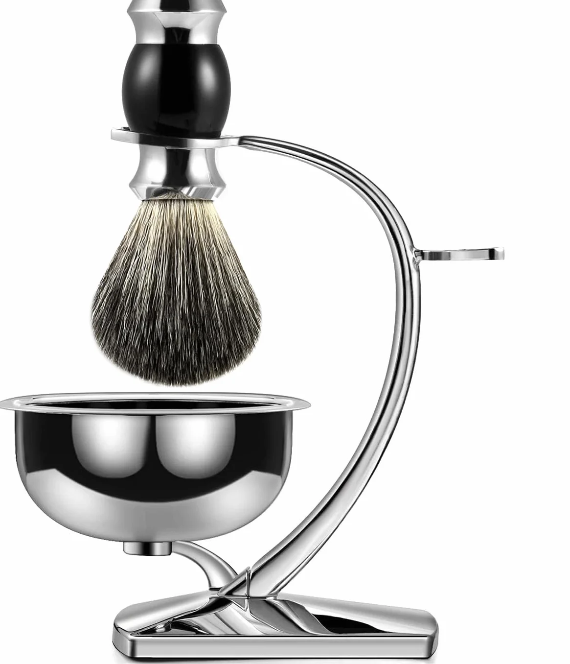 GRUTTI Kit rasage 3-en-1 homme: Bol inox magnétique + Support zinc chromé + Pinceau synthétique poil de blaireau | Hygiénique & Pratique | Ajoutez votre rasoir!